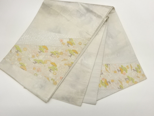  引箔宝尽くしに松・梅模様織出し袋帯